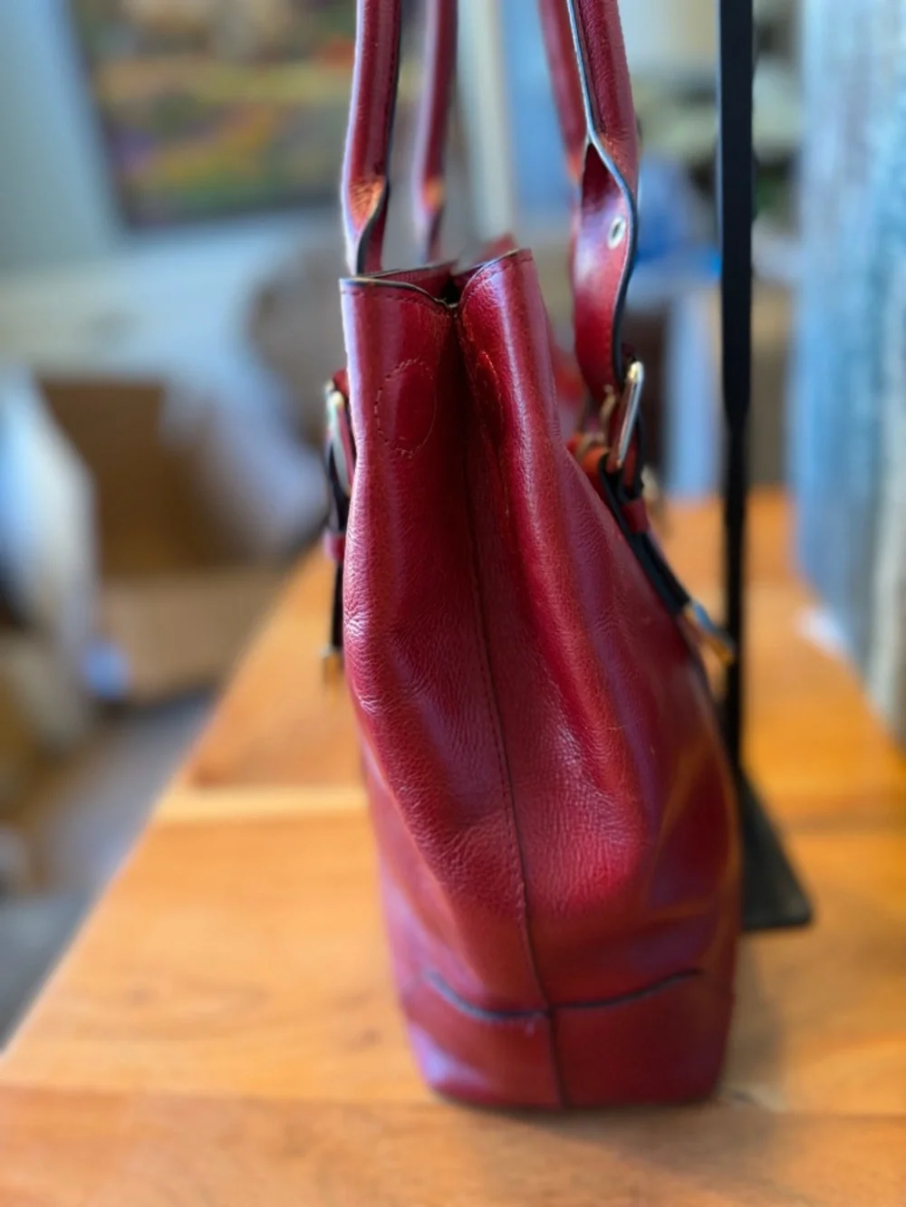 Wilson’s Leather office siren Y2K style red leather shoulder bag silver (GUC) - Picture 7 of 17